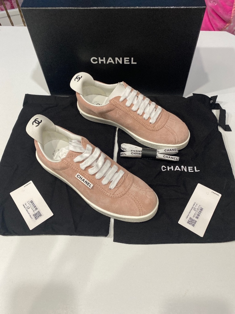 Chanel pink suede sneakers gym shoes size 8.5